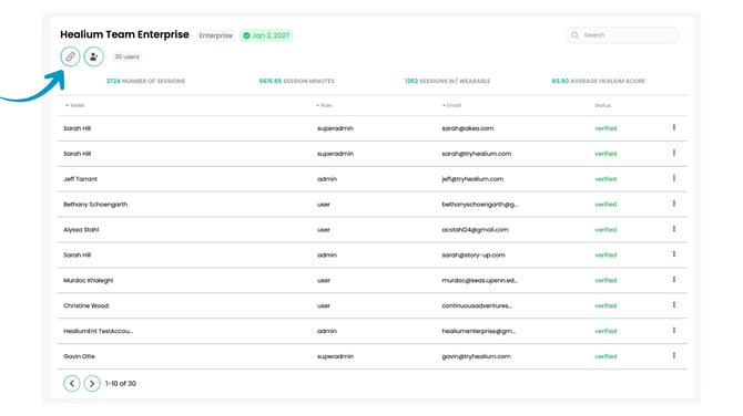 Healium Dashboard - Bulk Invite users