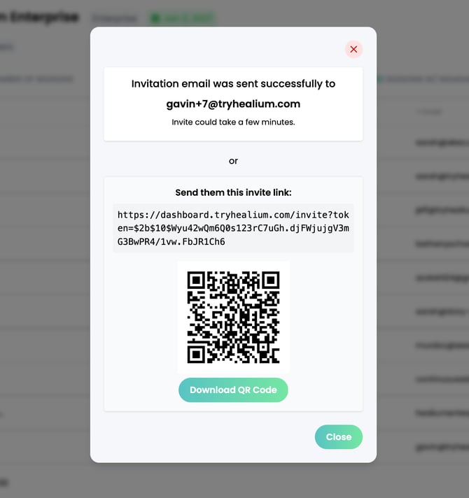 Healium Dashboard - Invite User Confirmation