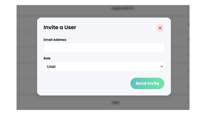 Healium Dashboard - Invite User popup