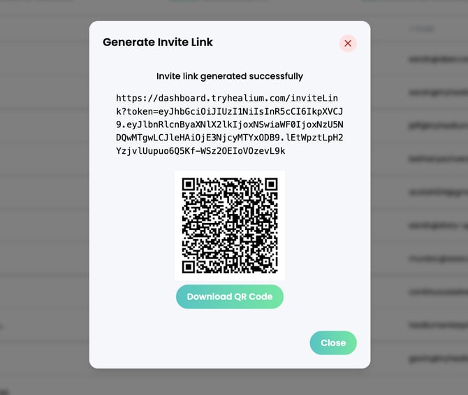 Healium generate invite link
