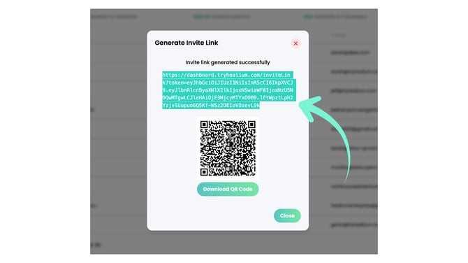 Healium invite link copied
