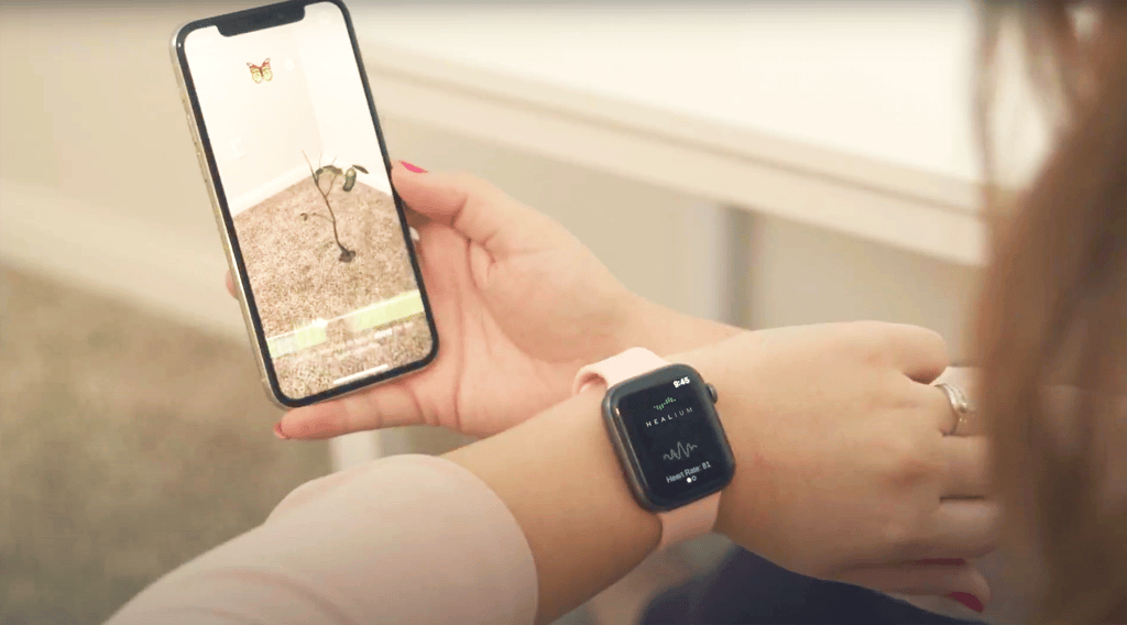 Wendy views the Healium AR app while using her Apple Watch