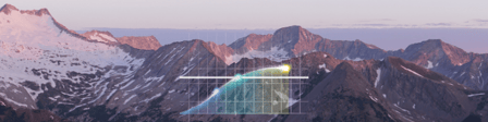 brainwave graph is displayed over a photo of purple mountains