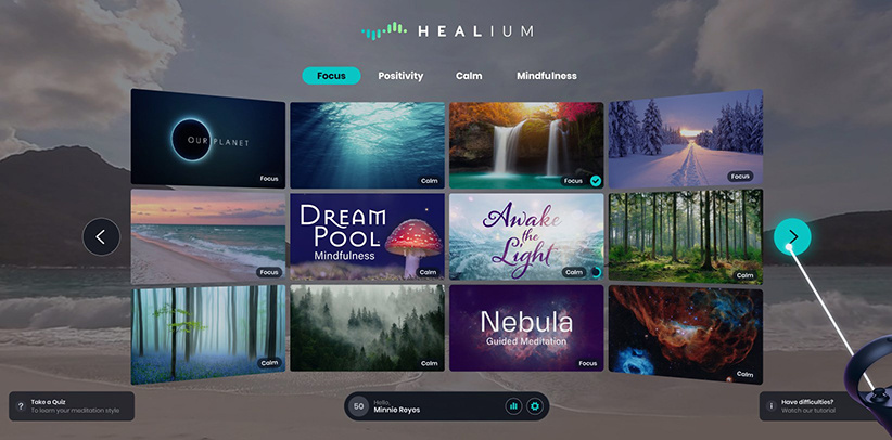 Healium virtual reality dashboard