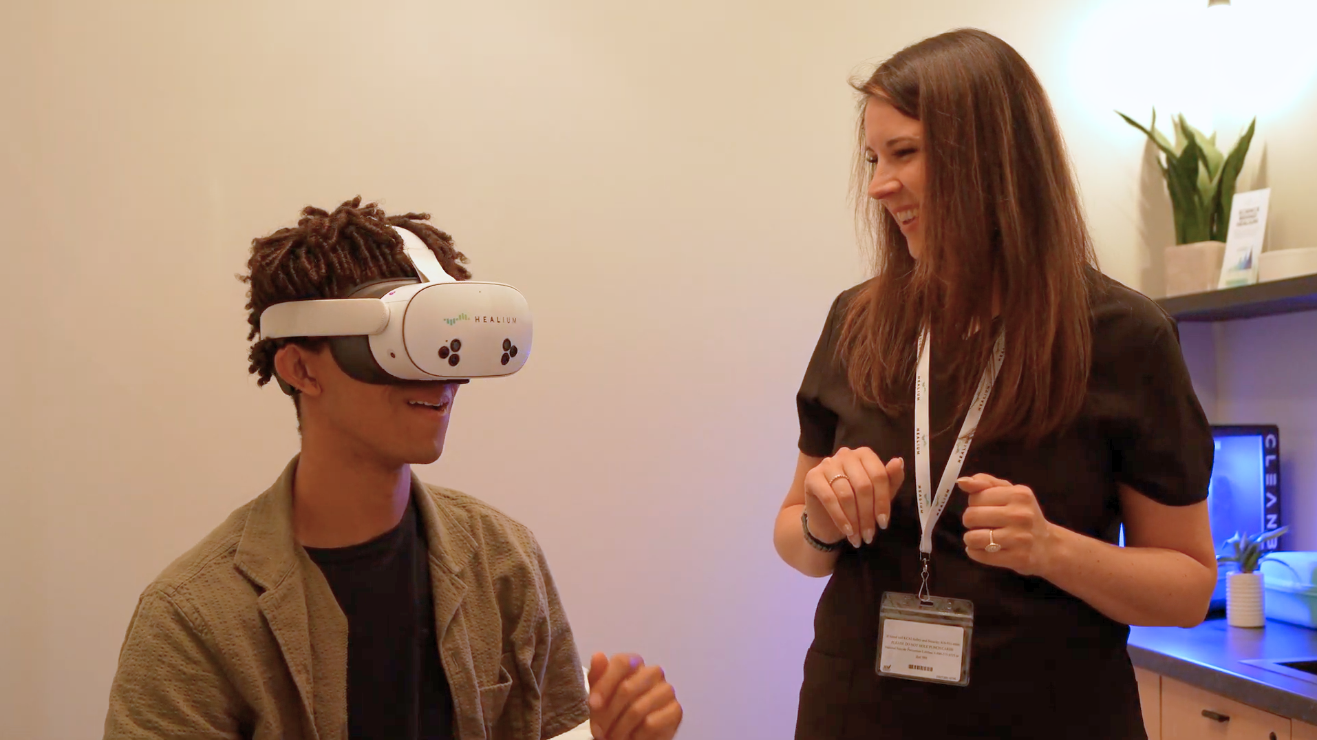 Patient with goggles and clinician