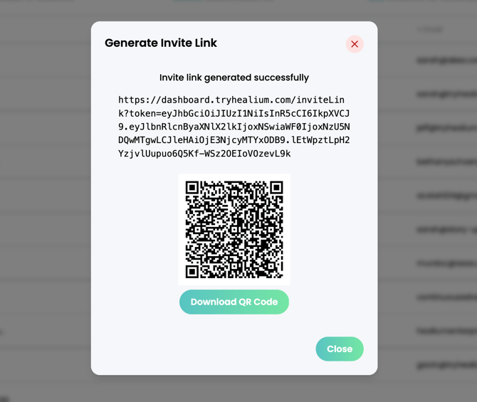 Generate Invite Link popup